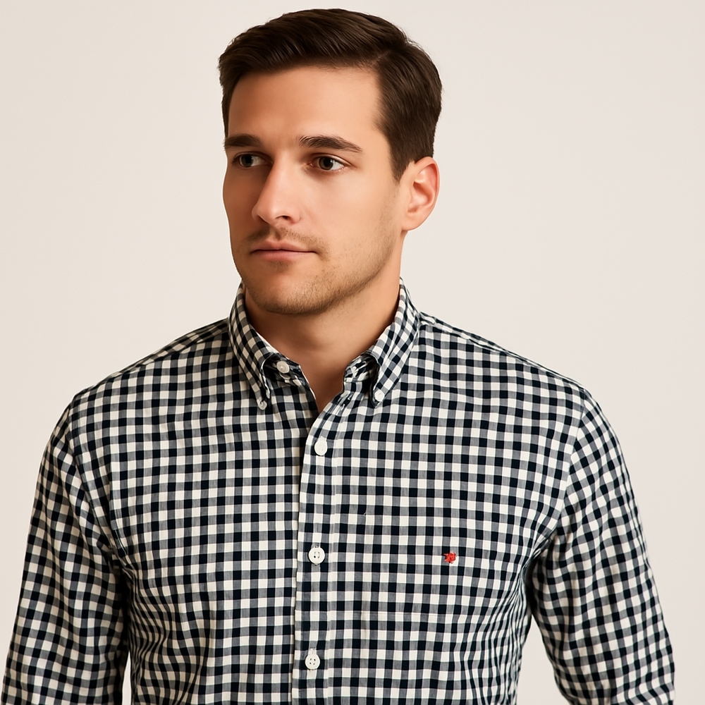 Tommy Hilfiger Classic Fit Check Button Down Shirt Black White Large